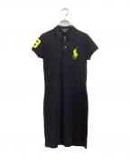 RALPH LAURENラルフローレン）の古着「半袖ワンピース」｜ネイビー×ネオンイエローポニー