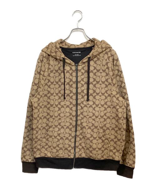COACH（コーチ）COACH (コーチ) 2024 オールオーバーシグネチャージップフーディー ブラウン サイズ:LLの古着・服飾アイテム