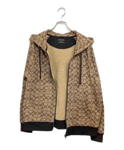 COACH（コーチ）COACH (コーチ) 2024 オールオーバーシグネチャージップフーディー ブラウン サイズ:LLの古着・服飾アイテム