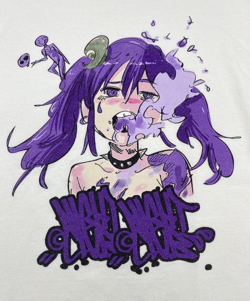 JUN INAGAWA（ジュン イナガワ）JUN INAGAWA (ジュン イナガワ) Nightclub (ナイトクラブ) キャラクタープリントクルーネックT ホワイト×パープル サイズ:SIZE XXLの古着・服飾アイテム