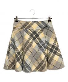 BLUE LABEL CRESTBRIDGE（ブルーレーベルクレストブリッジ）の古着「ウールナイロン チェックミニスカート」｜グレー×ベージュ