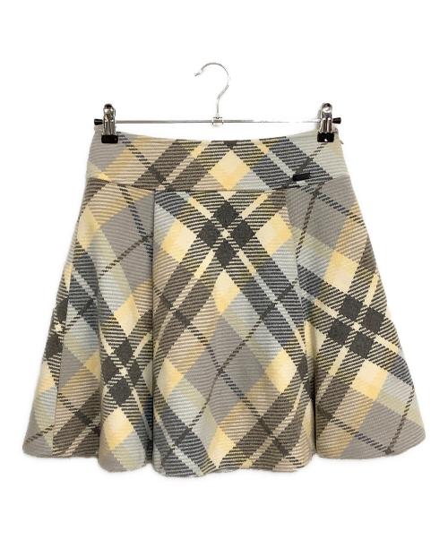 BLUE LABEL CRESTBRIDGE（ブルーレーベルクレストブリッジ）BLUE LABEL CRESTBRIDGE (ブルーレーベルクレストブリッジ) ウールナイロン チェックミニスカート グレー×ベージュ サイズ:SIZE 38 (M)の古着・服飾アイテム