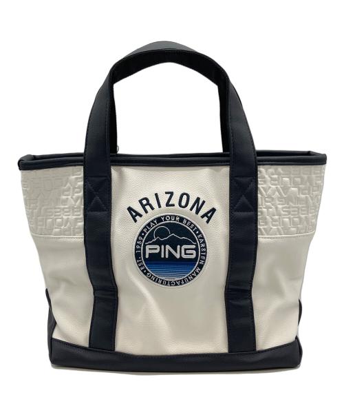 PiNG（ピン）PiNG (ピン) ラウンドトートバッグ ホワイト×ネイビー 未使用品の古着・服飾アイテム
