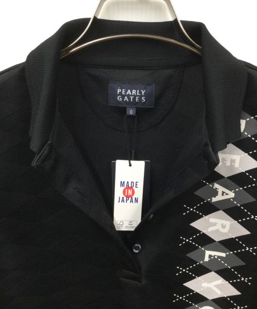 PEARLY GATES（パーリーゲイツ）PEARLY GATES (パーリーゲイツ) アーガイルロゴ半袖ポロシャツ ブラック 未使用品の古着・服飾アイテム