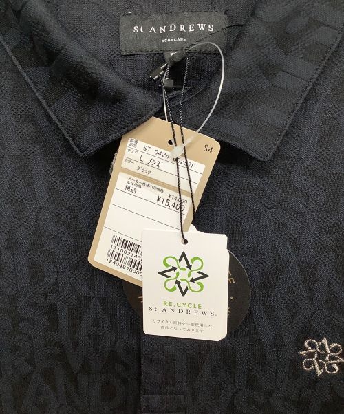 St ANDREWS（セントアンドリュース）St ANDREWS (セントアンドリュース) スクエアロゴポロシャツ ブラック サイズ:Lの古着・服飾アイテム