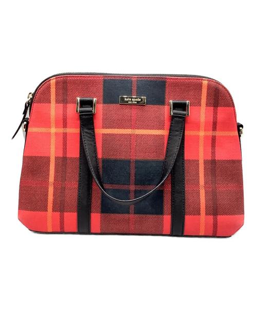 Kate Spade（ケイトスペード）Kate Spade (ケイトスペード) チェックハンドバッグ レッドの古着・服飾アイテム