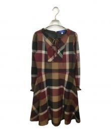BLUE LABEL CRESTBRIDGE（ブルーレーベルクレストブリッジ）の古着「チェック長袖ワンピース」｜ワインレッド