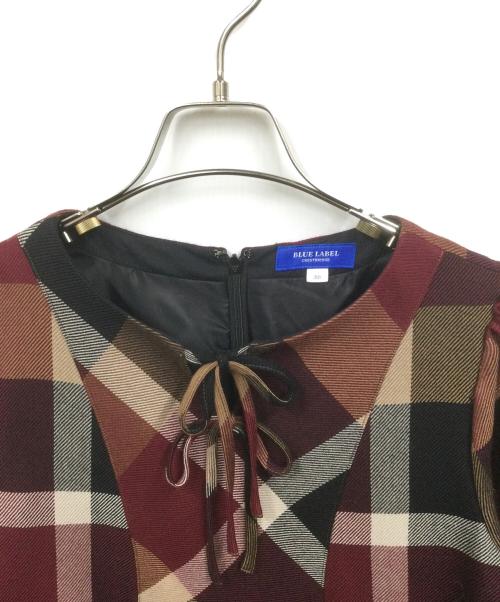 BLUE LABEL CRESTBRIDGE（ブルーレーベルクレストブリッジ）BLUE LABEL CRESTBRIDGE (ブルーレーベルクレストブリッジ) チェック長袖ワンピース ワインレッド サイズ:Mの古着・服飾アイテム