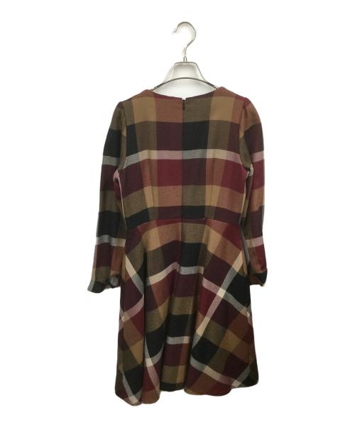 BLUE LABEL CRESTBRIDGE（ブルーレーベルクレストブリッジ）BLUE LABEL CRESTBRIDGE (ブルーレーベルクレストブリッジ) チェック長袖ワンピース ワインレッド サイズ:Mの古着・服飾アイテム