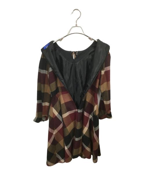 BLUE LABEL CRESTBRIDGE（ブルーレーベルクレストブリッジ）BLUE LABEL CRESTBRIDGE (ブルーレーベルクレストブリッジ) チェック長袖ワンピース ワインレッド サイズ:Mの古着・服飾アイテム