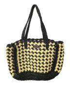 Kate Spadeケイトスペード）の古着「ハイタイドストライプクロシェラフィア　ミディアムトート」｜ブラック×ベージュ