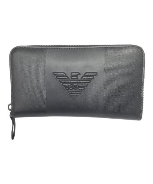 EMPORIO ARMANI（エンポリオアルマーニ）EMPORIO ARMANI (エンポリオアルマーニ) ラウンドファスナー長財布 ブラックの古着・服飾アイテム