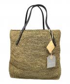 Sans-Arcidetサン・アルシデ）の古着「レザーハンドルラフィアトートバッグ　ベージュ」｜ベージュ