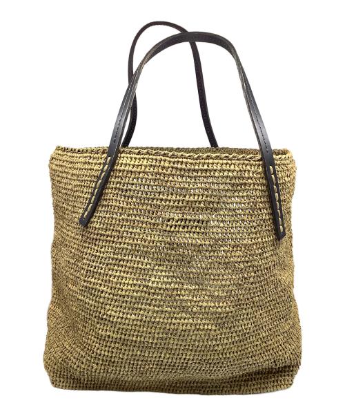 Sans-Arcidet（サン・アルシデ）Sans-Arcidet (サン・アルシデ) レザーハンドルラフィアトートバッグ　ベージュ ベージュ 未使用品の古着・服飾アイテム