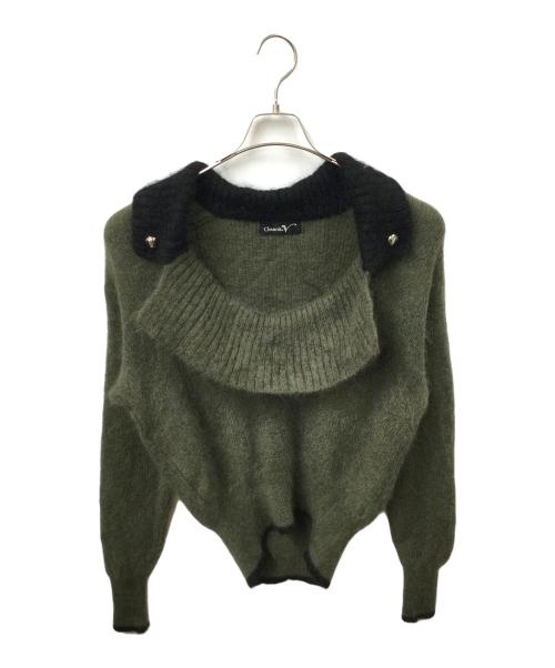 CHAMOIS V（シャミーヴィ）CHAMOIS V (シャミーヴィ) モヘアニット オリーブ×ブラック　 オリーブ サイズ:6の古着・服飾アイテム