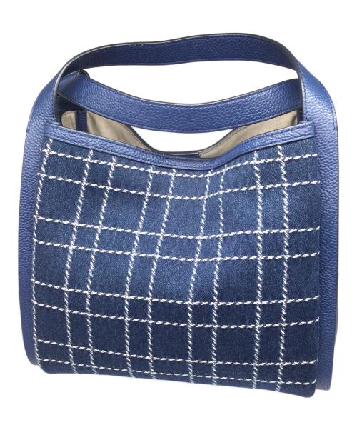Kate Spade（ケイトスペード）Kate Spade (ケイトスペード) ノット デニム チェック ミディアム クロスボディ トート ネイビーの古着・服飾アイテム