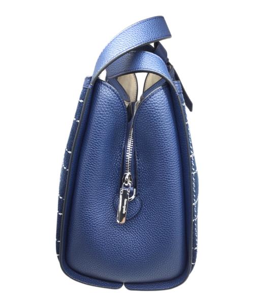 Kate Spade（ケイトスペード）Kate Spade (ケイトスペード) ノット デニム チェック ミディアム クロスボディ トート ネイビーの古着・服飾アイテム