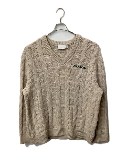 COACH（コーチ）COACH (コーチ) ケーブル ニット Vネック セーター アイボリー サイズ:XLの古着・服飾アイテム