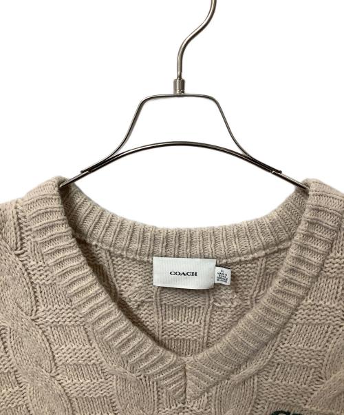 COACH（コーチ）COACH (コーチ) ケーブル ニット Vネック セーター アイボリー サイズ:XLの古着・服飾アイテム