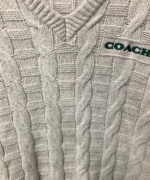 COACH（コーチ）COACH (コーチ) ケーブル ニット Vネック セーター アイボリー サイズ:XLの古着・服飾アイテム