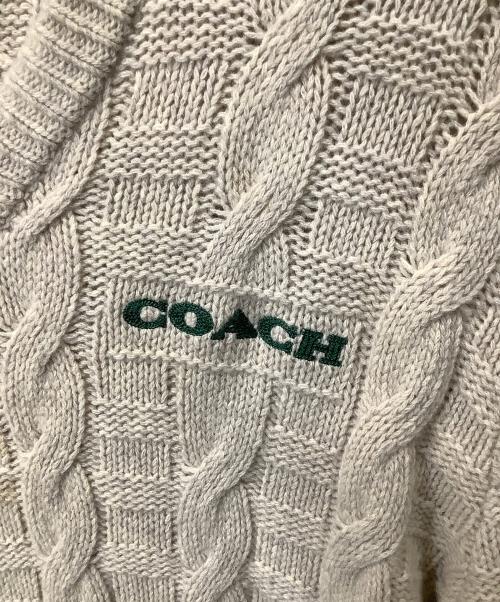 COACH（コーチ）COACH (コーチ) ケーブル ニット Vネック セーター アイボリー サイズ:XLの古着・服飾アイテム