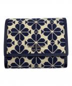 Kate Spadeケイトスペード）の古着「スペードフラワージャカードスモールジップウォレット」｜ネイビー×ホワイト