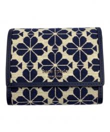 Kate Spade（ケイトスペード）の古着「スペードフラワージャカードスモールジップウォレット」｜ネイビー×ホワイト