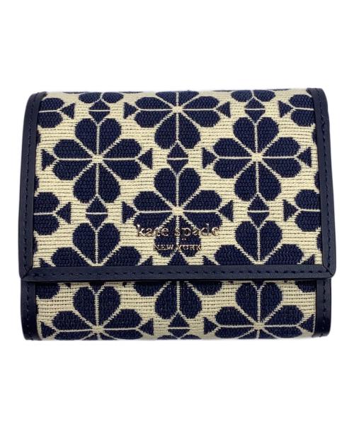Kate Spade（ケイトスペード）Kate Spade (ケイトスペード) スペードフラワージャカードスモールジップウォレット ネイビー×ホワイトの古着・服飾アイテム