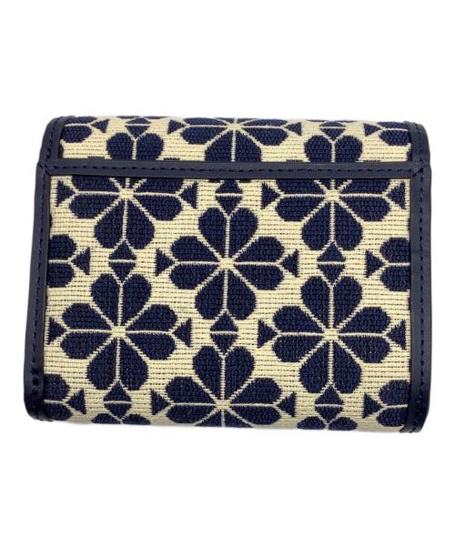 Kate Spade（ケイトスペード）Kate Spade (ケイトスペード) スペードフラワージャカードスモールジップウォレット ネイビー×ホワイトの古着・服飾アイテム