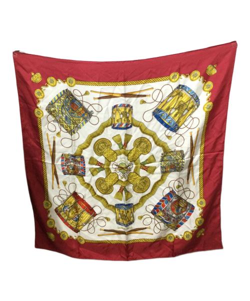 HERMES（エルメス）HERMES (エルメス) カレ90 LES TABOURS ホワイト×レッドの古着・服飾アイテム