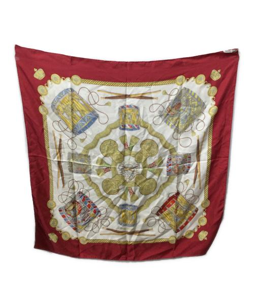 HERMES（エルメス）HERMES (エルメス) カレ90 LES TABOURS ホワイト×レッドの古着・服飾アイテム