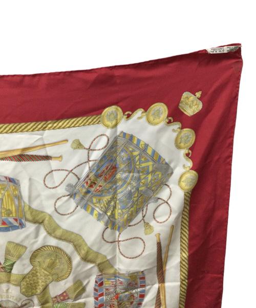 HERMES（エルメス）HERMES (エルメス) カレ90 LES TABOURS ホワイト×レッドの古着・服飾アイテム