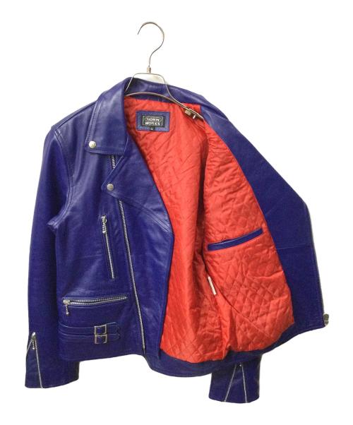 HORN WORKS（ホーンワークス）HORN WORKS (ホーンワークス) ダブルライダースジャケット ネイビー×レッド ネイビー サイズ:XLの古着・服飾アイテム