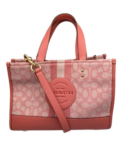 COACH（コーチ）COACH (コーチ) デンプシー キャリーオール・シグネチャー ジャカード・ストライプ アンド コーチ パッチ ピンクの古着・服飾アイテム