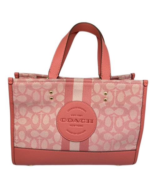 COACH（コーチ）COACH (コーチ) デンプシー キャリーオール・シグネチャー ジャカード・ストライプ アンド コーチ パッチ ピンクの古着・服飾アイテム