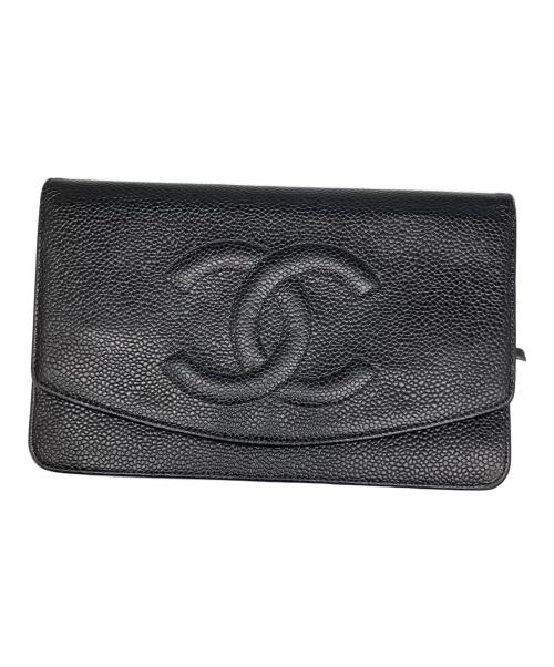 CHANEL（シャネル）CHANEL (シャネル) キャビアスキンウォレット ブラック ブラックの古着・服飾アイテム