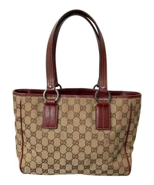 GUCCI（グッチ）GUCCI (グッチ) ハンドバッグ GGキャンバス ベージュ×ワインレッドの古着・服飾アイテム