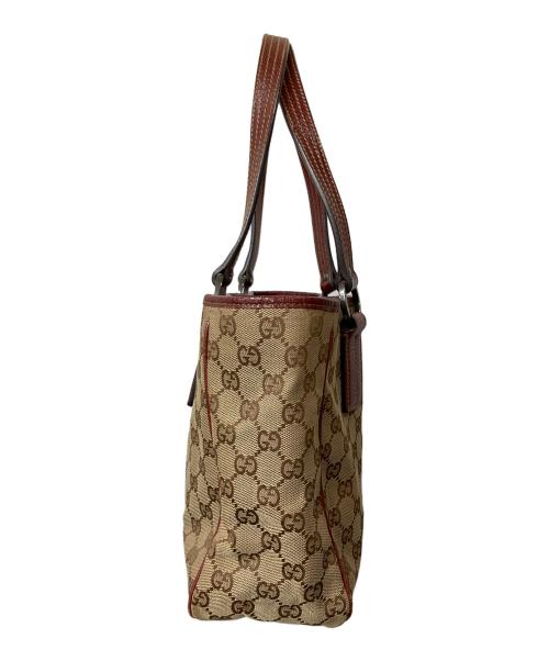 GUCCI（グッチ）GUCCI (グッチ) ハンドバッグ GGキャンバス ベージュ×ワインレッドの古着・服飾アイテム