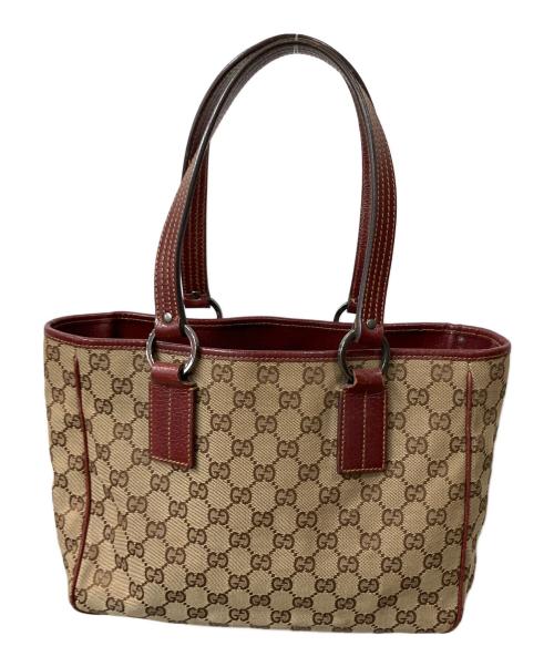 GUCCI（グッチ）GUCCI (グッチ) ハンドバッグ GGキャンバス ベージュ×ワインレッドの古着・服飾アイテム