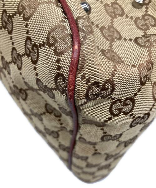 GUCCI（グッチ）GUCCI (グッチ) ハンドバッグ GGキャンバス ベージュ×ワインレッドの古着・服飾アイテム