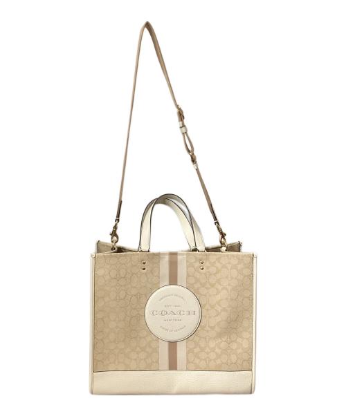 COACH（コーチ）COACH (コーチ) ジャカード ウィズ ストライプ アンド コーチ パッチ ベージュ×ホワイトの古着・服飾アイテム