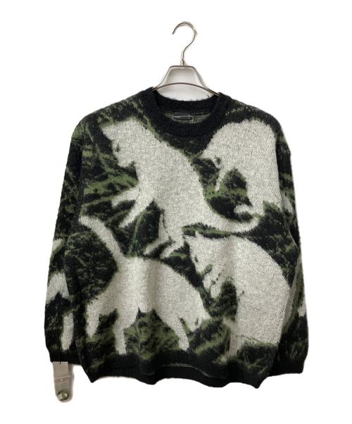 LAD MUSICIAN（ラッドミュージシャン）LAD MUSICIAN (ラッドミュージシャン) MOHAIR SHAGGY KNIT CAT CREW NECK PULLOVE グリーン×グレー サイズ:44 未使用品の古着・服飾アイテム