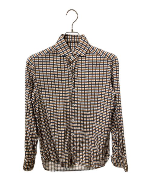 Mario Muscariello（マリオムスカリエッロ）Mario Muscariello (マリオムスカリエッロ) 長袖シャツ ブラウン×ブルー サイズ:Sの古着・服飾アイテム