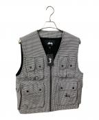 stussyステューシー）の古着「HOUNDSTOOTH WORK VEST」｜ホワイト×ブラック