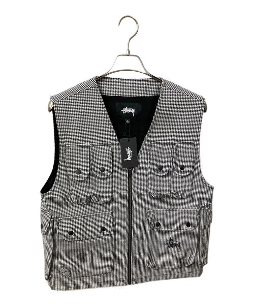 stussy（ステューシー）stussy (ステューシー) HOUNDSTOOTH WORK VEST ホワイト×ブラック サイズ:S 未使用品の古着・服飾アイテム