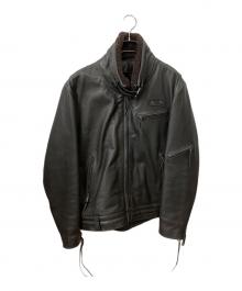 Liugoo Leathers（リューグーレザーズ）の古着「シングルライダースジャケット」｜ブラウン