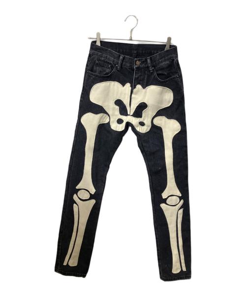 mnml（ミニマル）mnml (ミニマル) スカルボーンデニムパンツ ブラック サイズ:73.5cm（W29）の古着・服飾アイテム