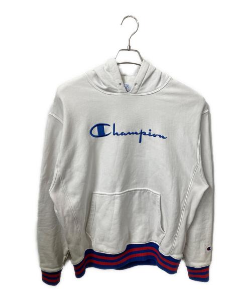 Champion REVERSE WEAVE（チャンピオン リバース ウィーブ）Champion REVERSE WEAVE (チャンピオン リバース ウィーブ) スウェットパーカー ホワイト×ブルー サイズ:2XLの古着・服飾アイテム