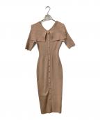 riendaリエンダ）の古着「バックボタンBigカラータイト2way Knit OP」｜ブラウン