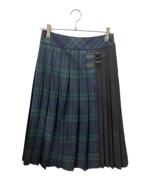 Lois CRAYON（ロイスクレヨン）Lois CRAYON (ロイスクレヨン) 切替プリーツスカート グリーン×ネイビー サイズ:2の古着・服飾アイテム